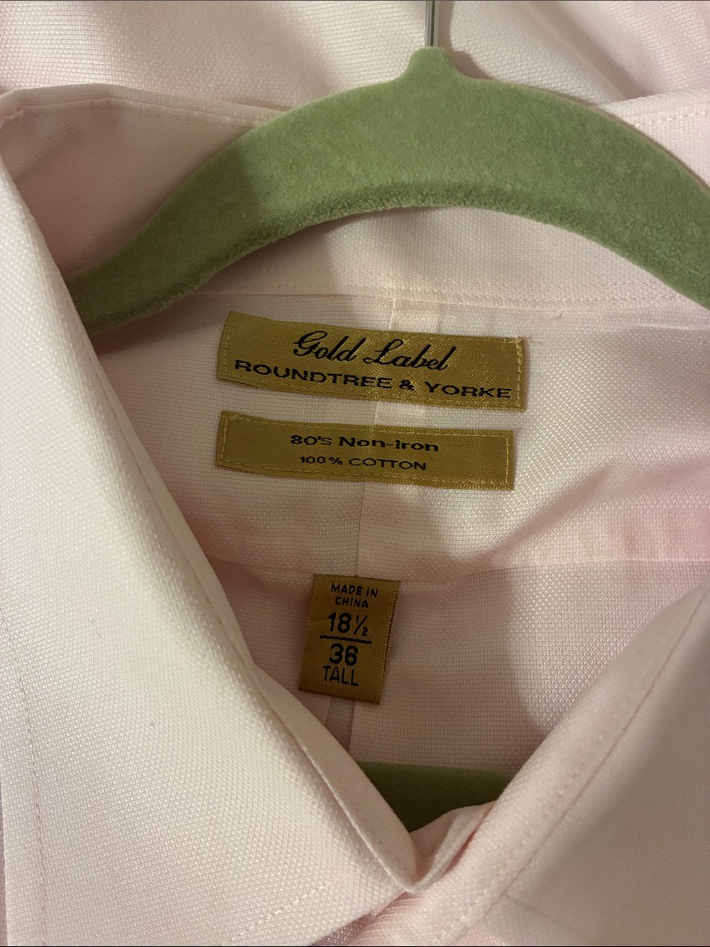 Roundtree & Yorke Gold Men's Pale Pink Dress Shirt 18.5 36 Tall - Picture 3 of 3